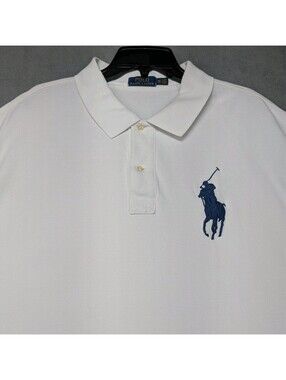 Polo Ralph Lauren Mens 3XB White Big Pony Polo Shirt Number 3 Big Tall Pique Top
